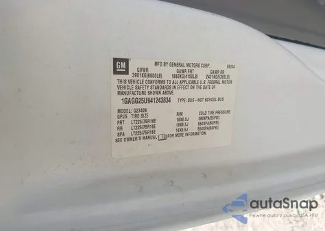 2004 Chevrolet Express G2500 from USA, damaged, VIN 1GAGG25U941243834